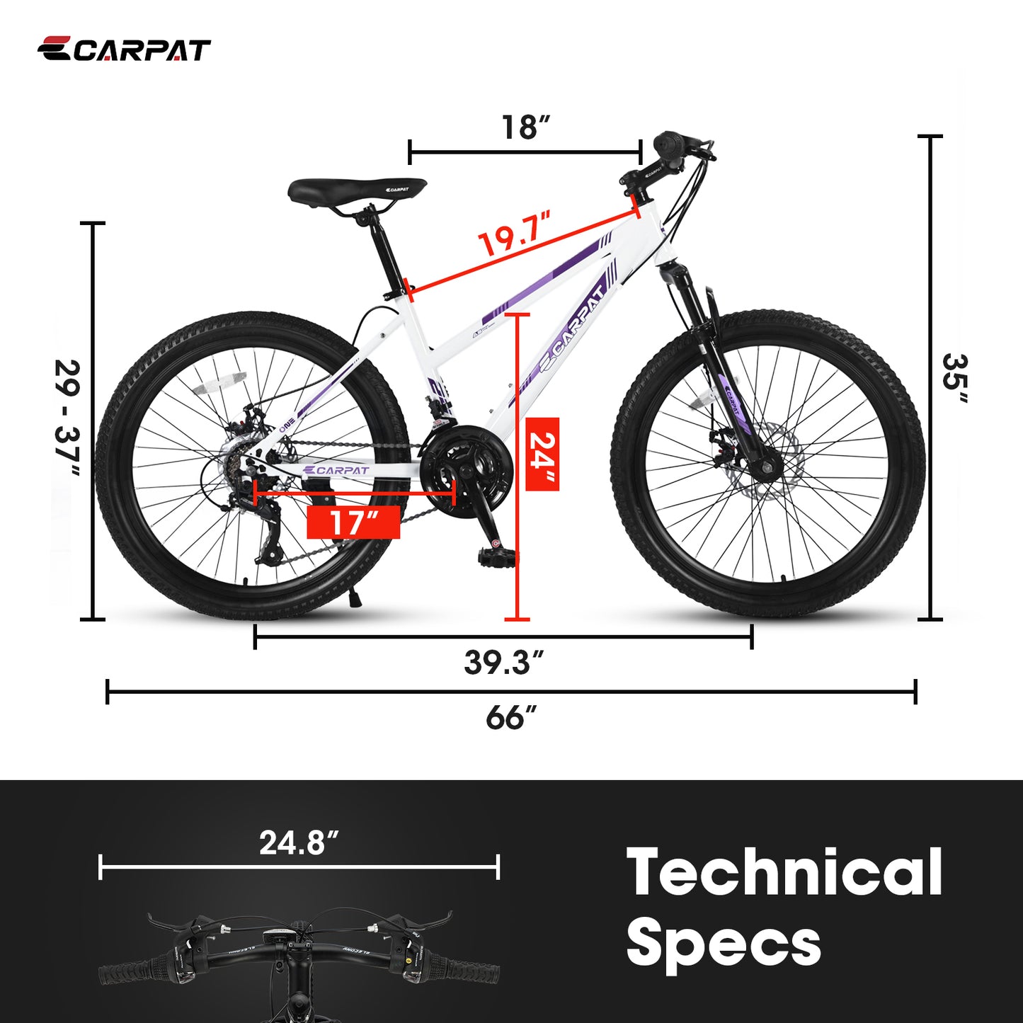 S24103 24 inch Mountain Bike for Teenagers Girls Women, Shimano 21 Speeds with Dual Disc Brakes and 100mm Front Suspension, White/Pink