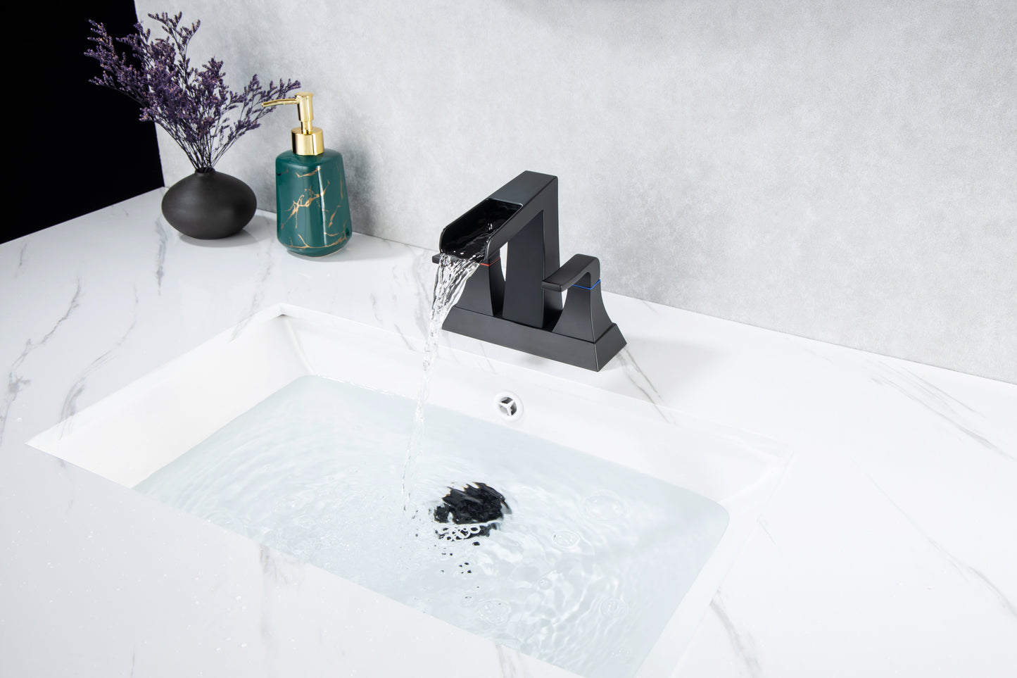 Black Matte 2-Handle Lavatory Faucet with Waterfall Flow and Layer Filtering