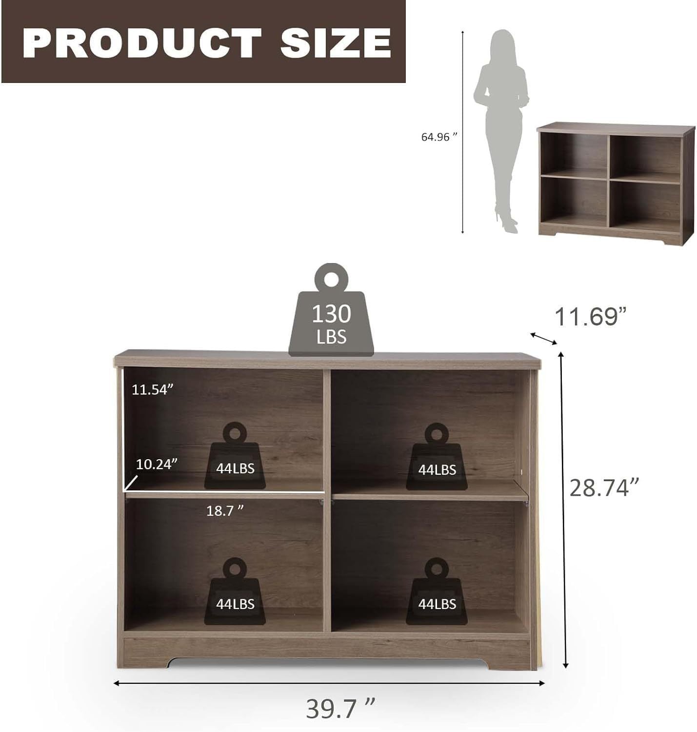 bookshelf with open adjustable bookshelf, 2-layer bookshelf, 4-bucket bookshelf organizer, small bookshelf, wooden storage cabinet in living room and office