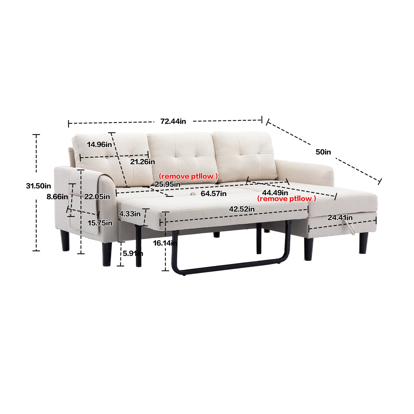 UNITED WE WIN Sectional Sofa Reversible Sectional Sleeper Sectional Sofa with Storage Chaise