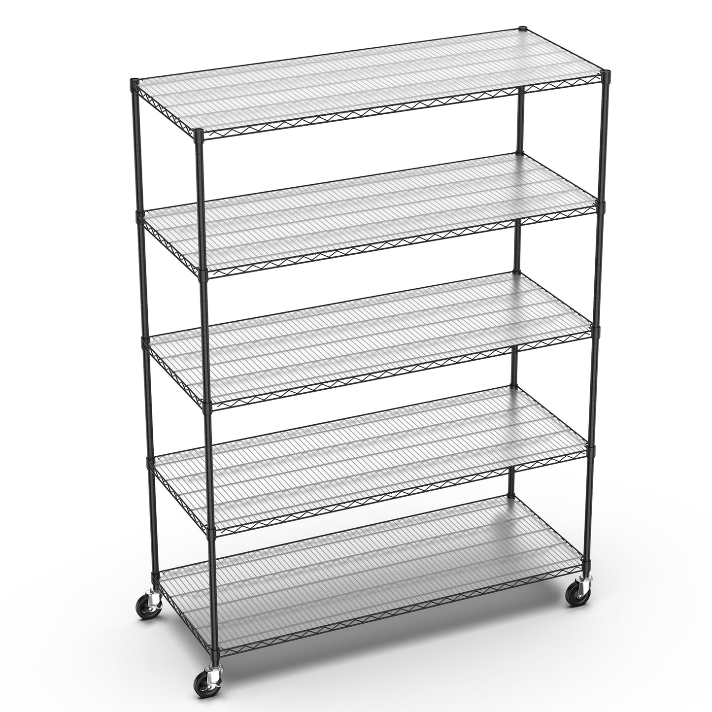 5 Tier 7500lbs Heavy Duty Adjustable Storage Rack Metal Shelf Wire Shelving Unit with Wheels & Shelf Liners - 82" H x 60" L x 24" D - Black