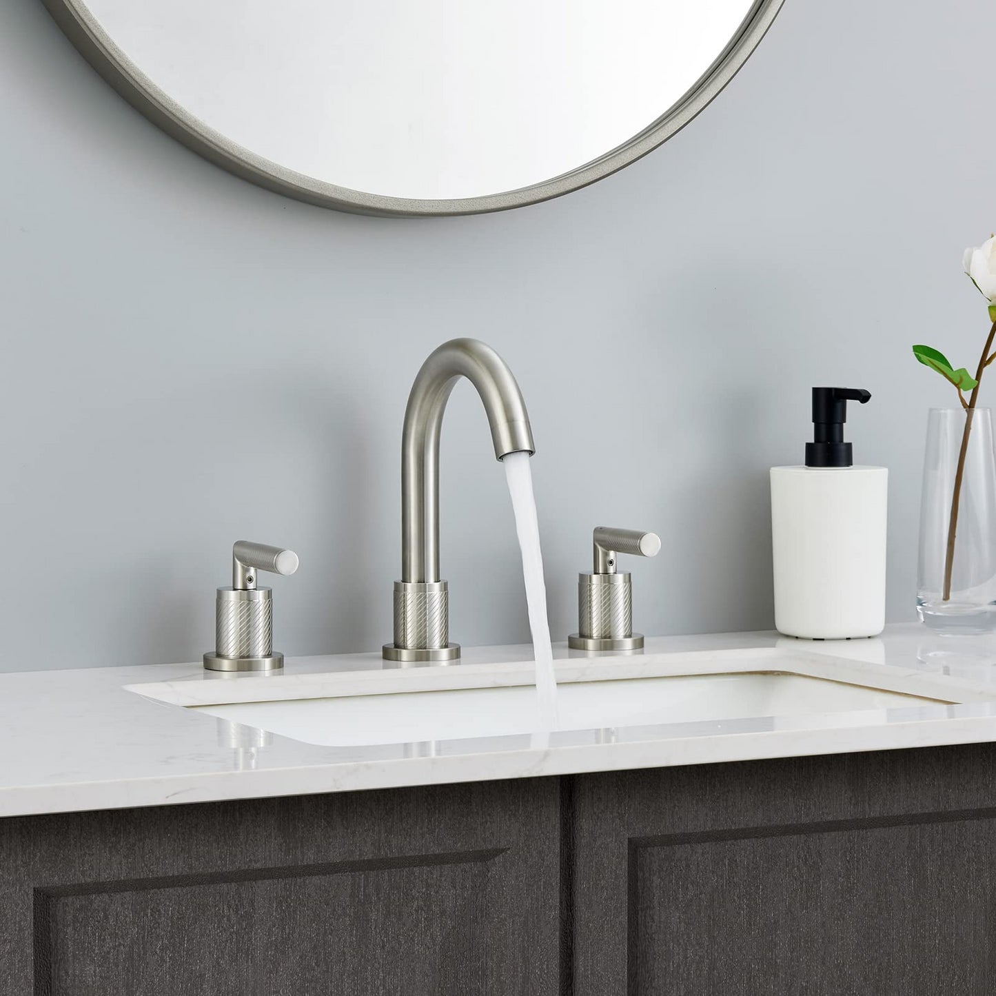 Modern Brushed Nickel Bathroom Sink Faucet with 2 Handle Widespread Design