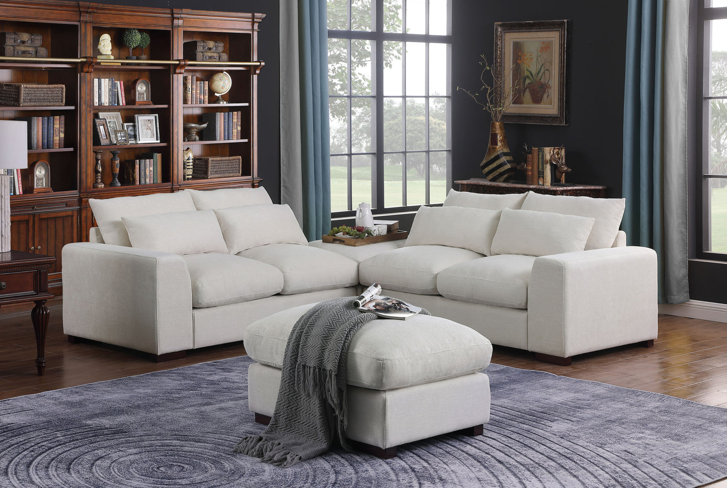 Tatman Linen Blend Sectional with 2 Ottomans