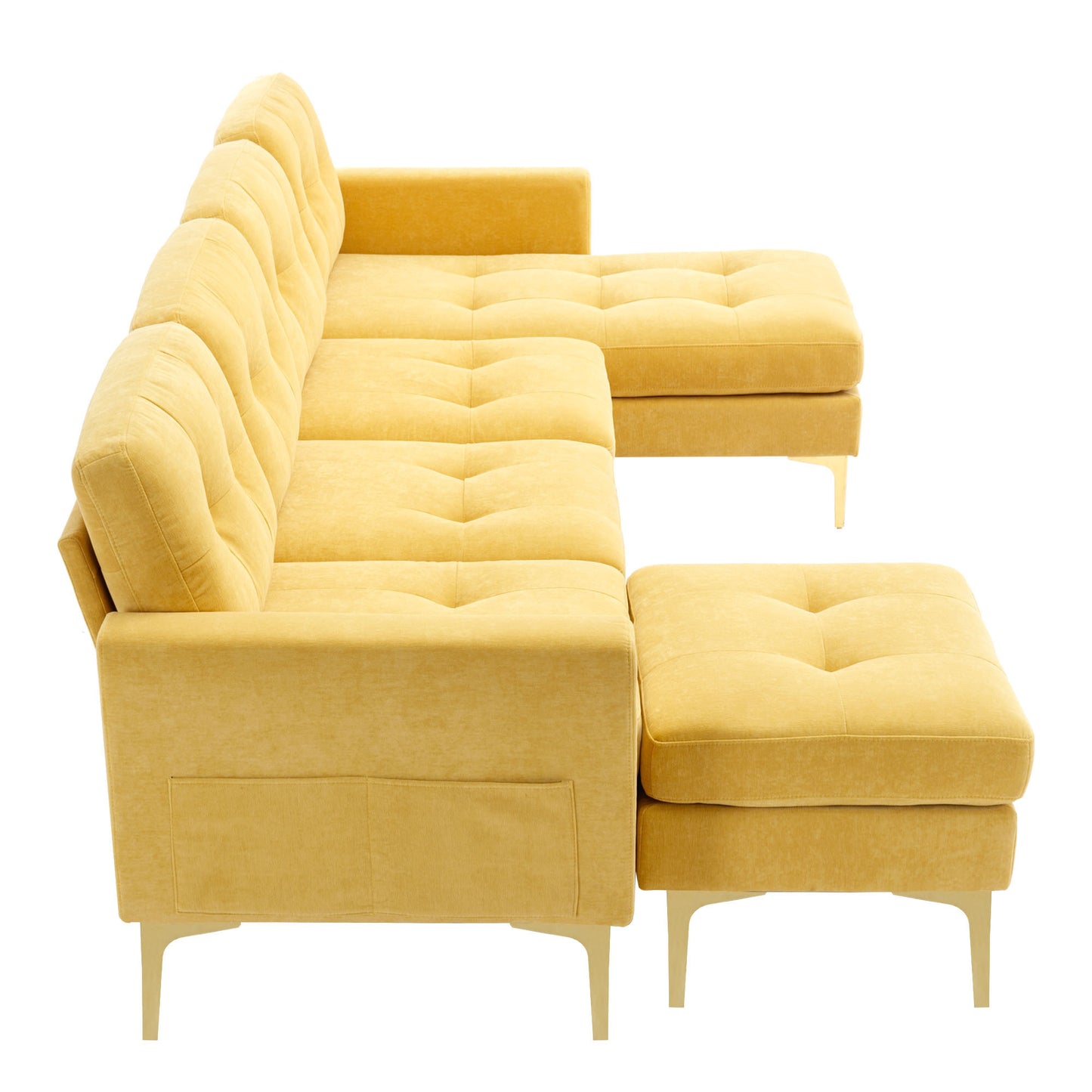 Convertible Yellow L-Shape Sectional Sofa with Ottoman for Living Room
