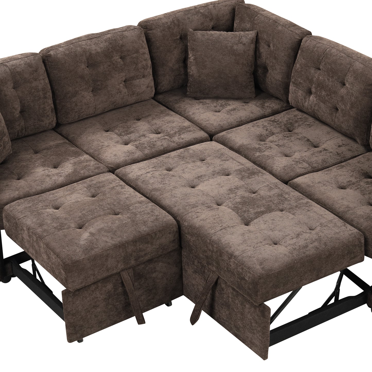 Convertible L-Shape Sleeper Sofa with USB Ports and Power Sockets, Brown