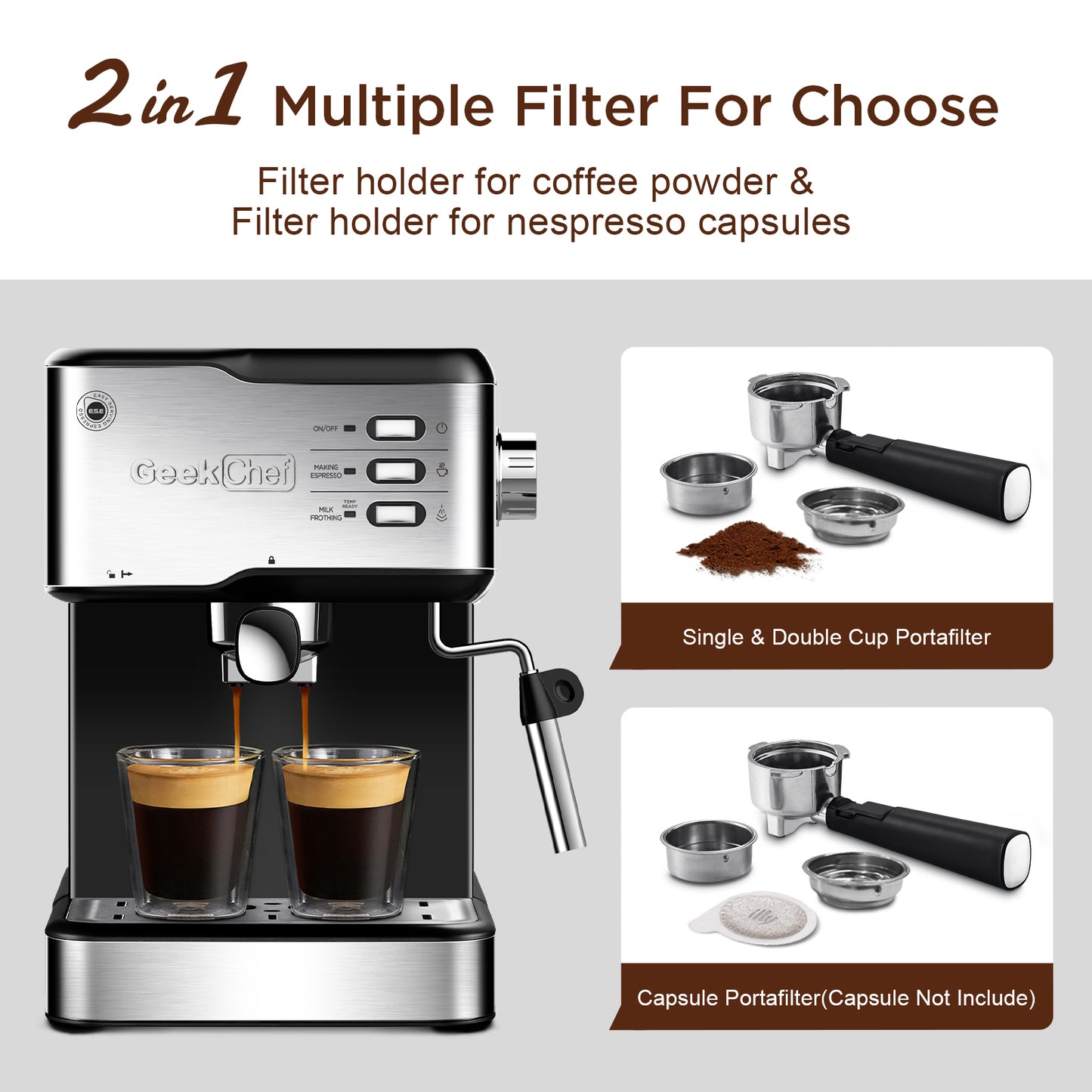 Geek Chef Espresso Machine with Milk Frother and 20 Bar Pump