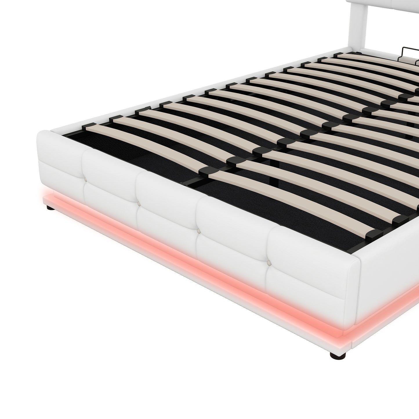 Full Size Tufted Upholstered Platform Bed with Hydraulic Storage System,PU Storage Bed with LED Lights and USB charger, White(Expected Arrival Time: 5.15,AT)