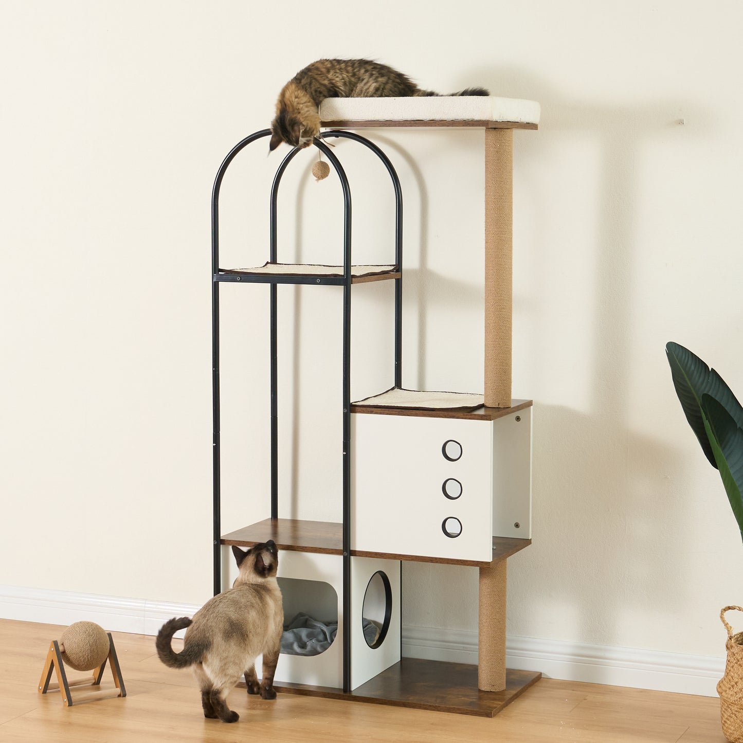 Cat Tree Tower for Indoor Cat, Cat Tower House with Scratcher Post, Cat Tree Condo with Scratching Pads, Cat Furniture with Resting Bed