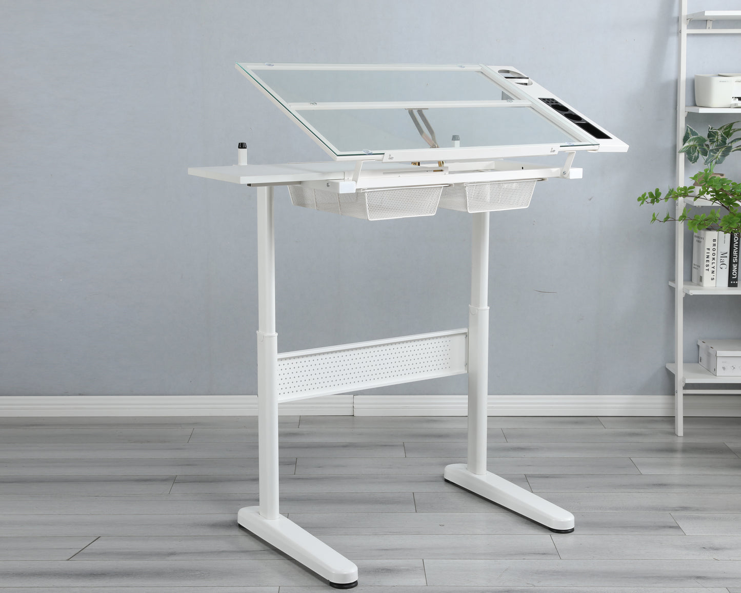 Adjustable Artistic Drafting Table Set with Hand Crank and Storage Options