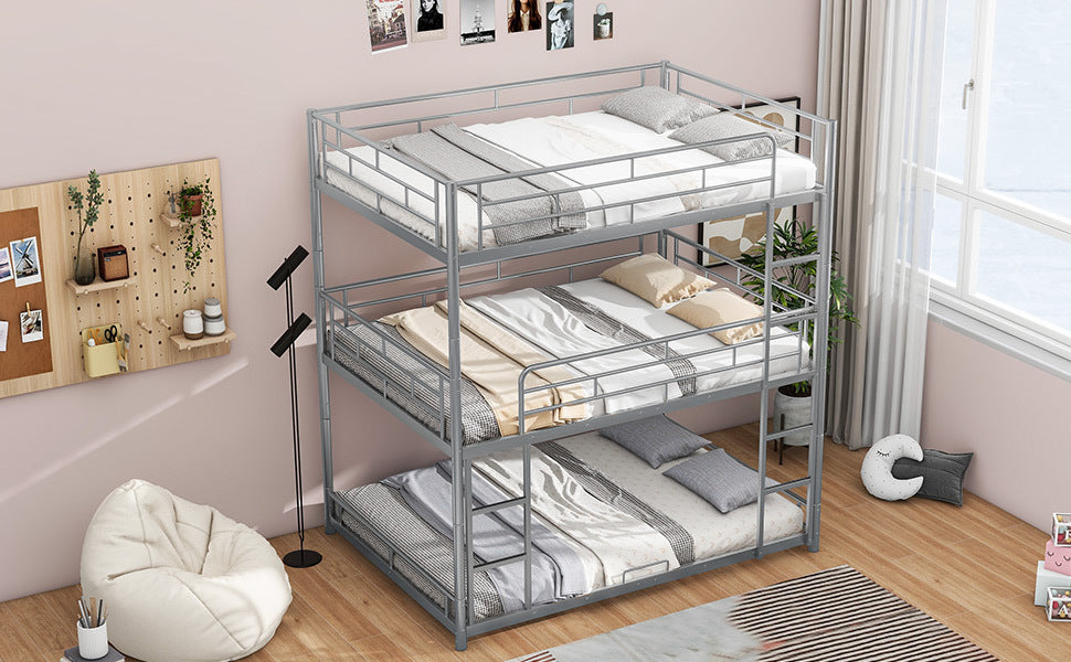 Silver Metal Triple Bunk Bed for Full Size