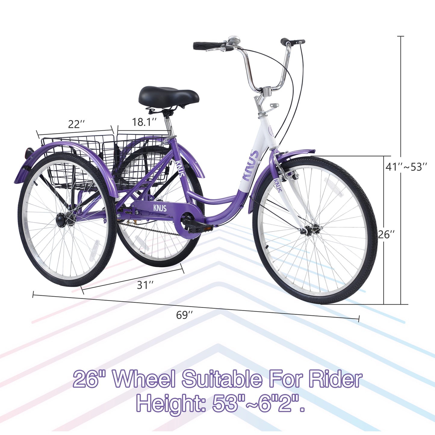 Adult Tricycle Trikes,3-Wheel Bikes,26 Inch Wheels Cruiser Bicycles with Large Shopping Basket for Women and Men