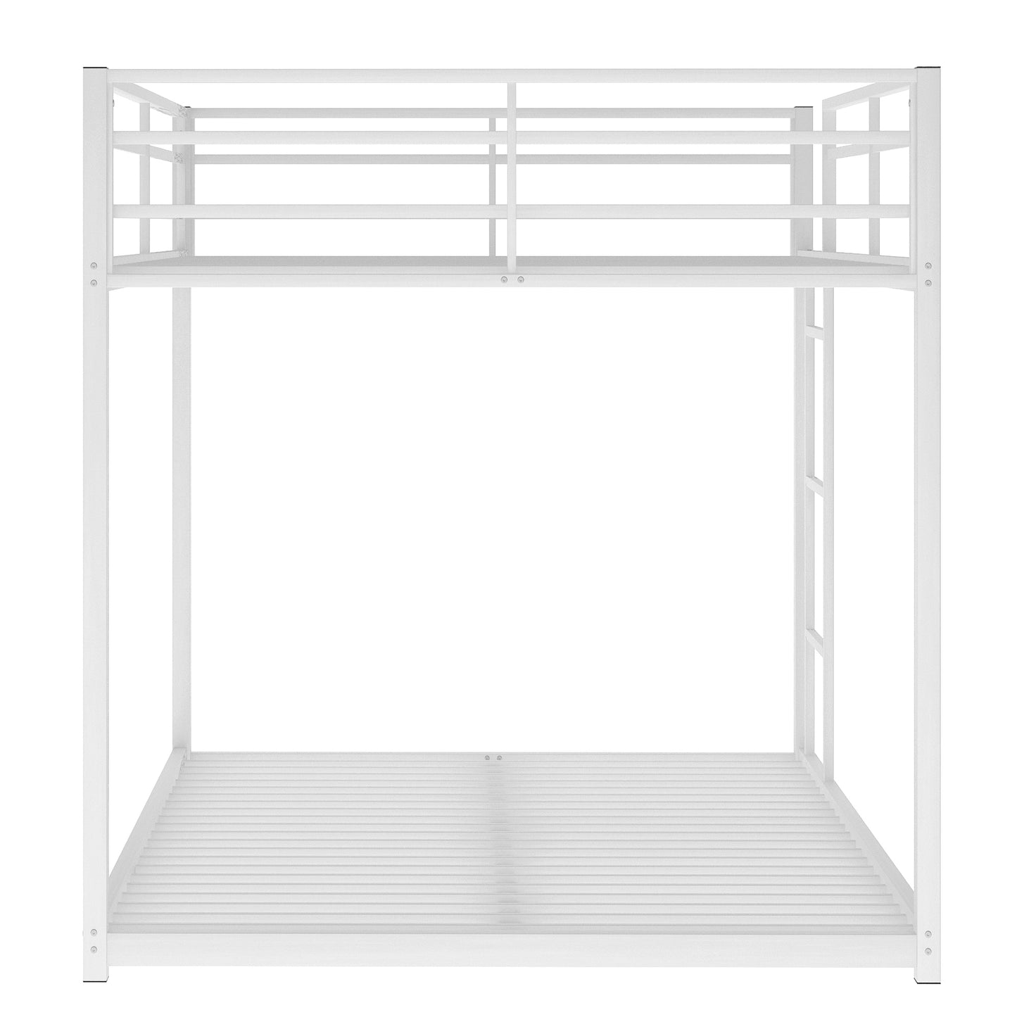 White Metal Full over Full Bunk Bed with Low Design and Ladder