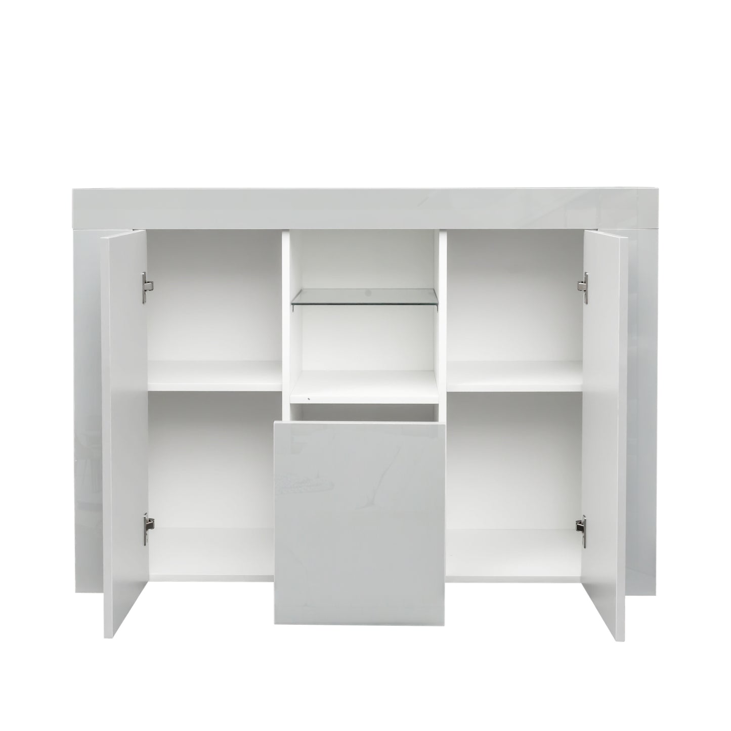 LED Light Kitchen Sideboard Storage Cabinet - Modern White High Gloss Buffet Stand