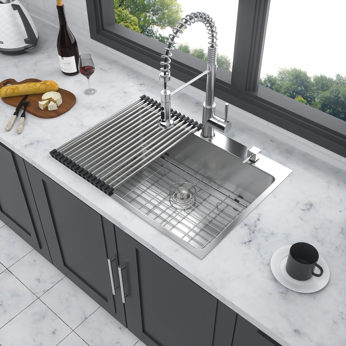 Single Bowl Stainless Steel Kitchen Sink with Enhanced Drainage Formula & Premium Accessories