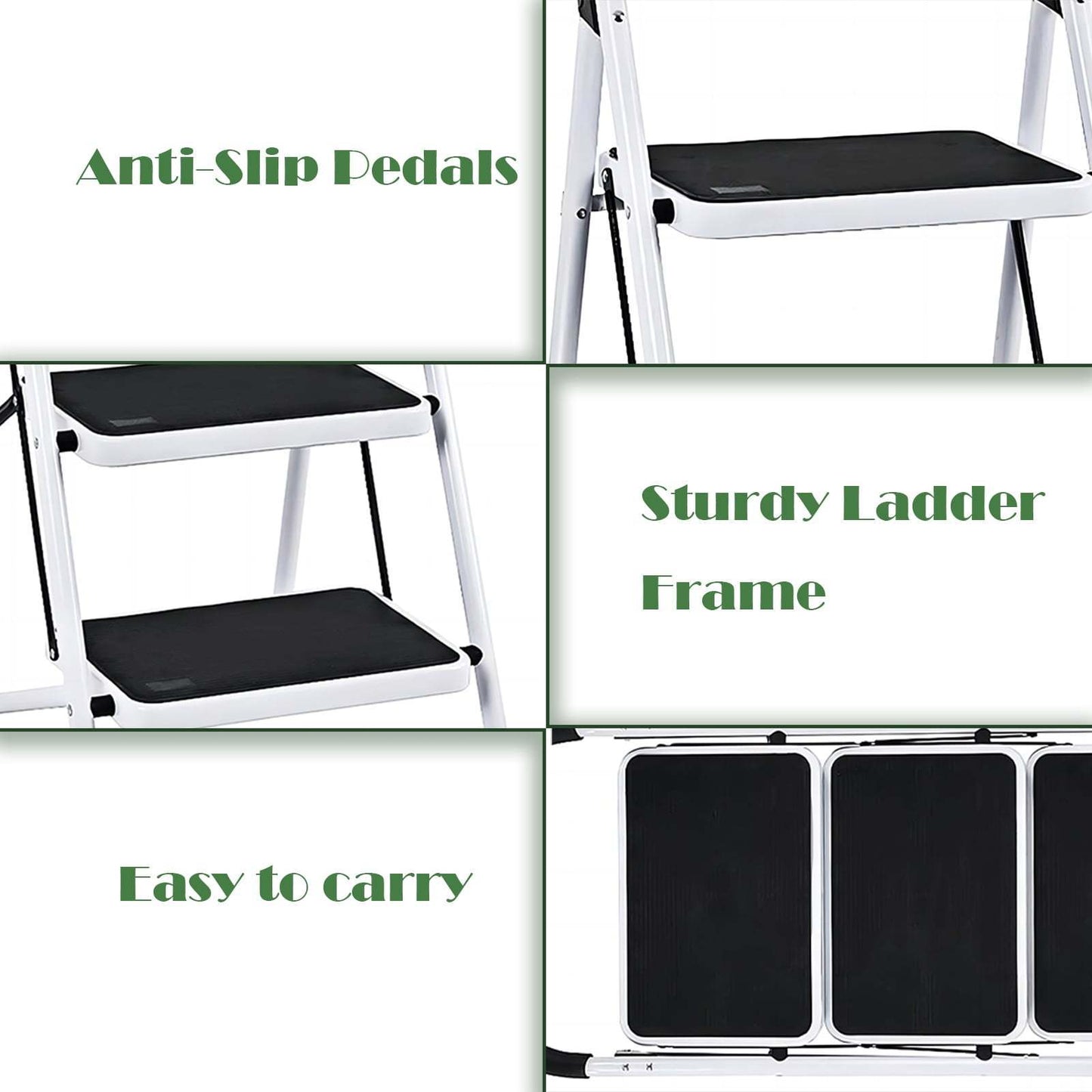 3 Step Ladder Folding Step Stool with Wide Anti-Slip Pedal 330lbs Capacity Portable Ladders