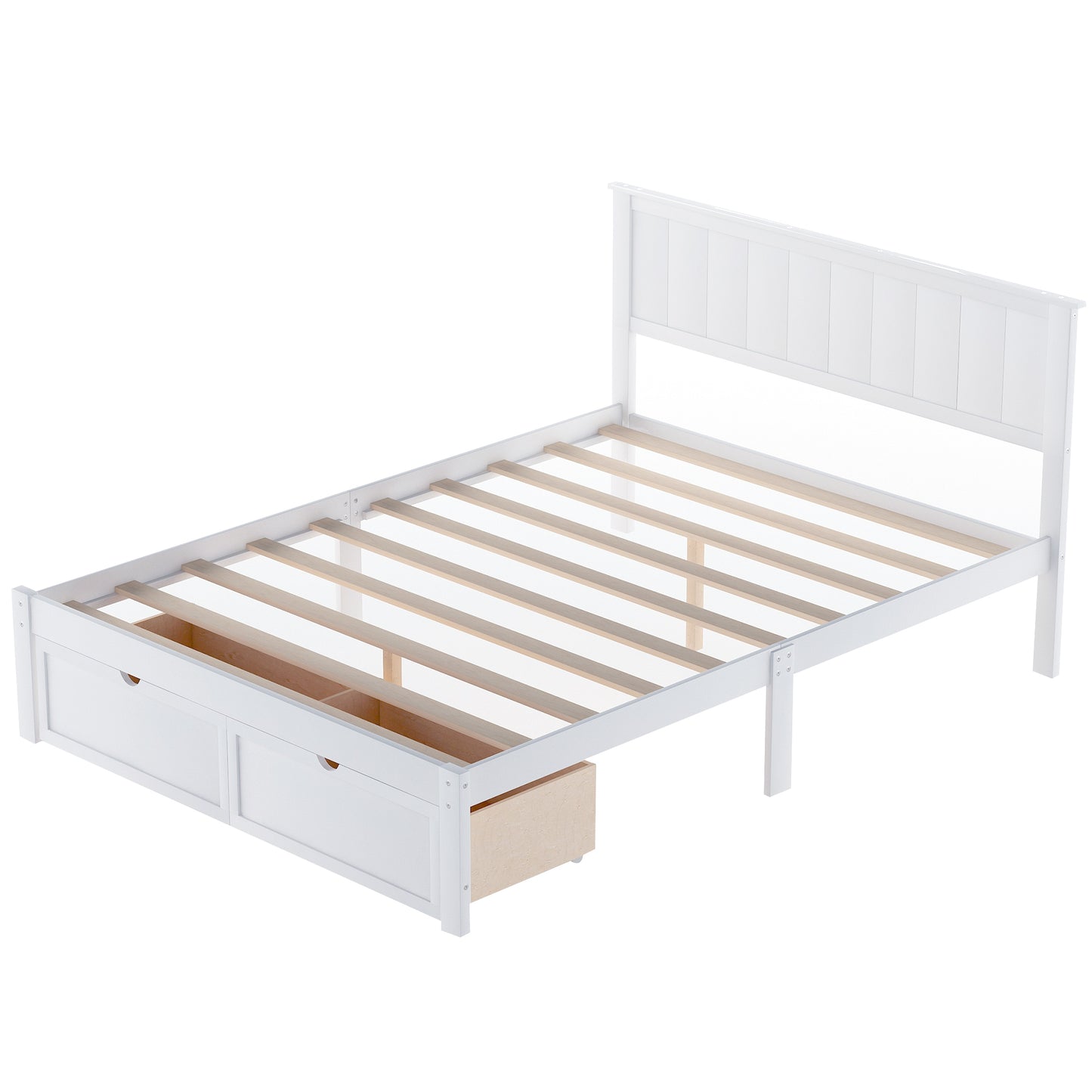 Full Size Platform Bed with Under-bed Drawers, White