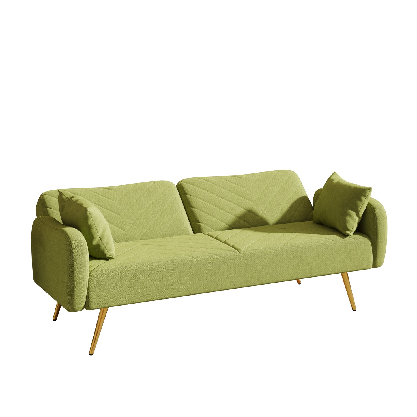 70.47 Green Fabric Double Sofa with Adjustable Split Backrest and Two Throw Pillows