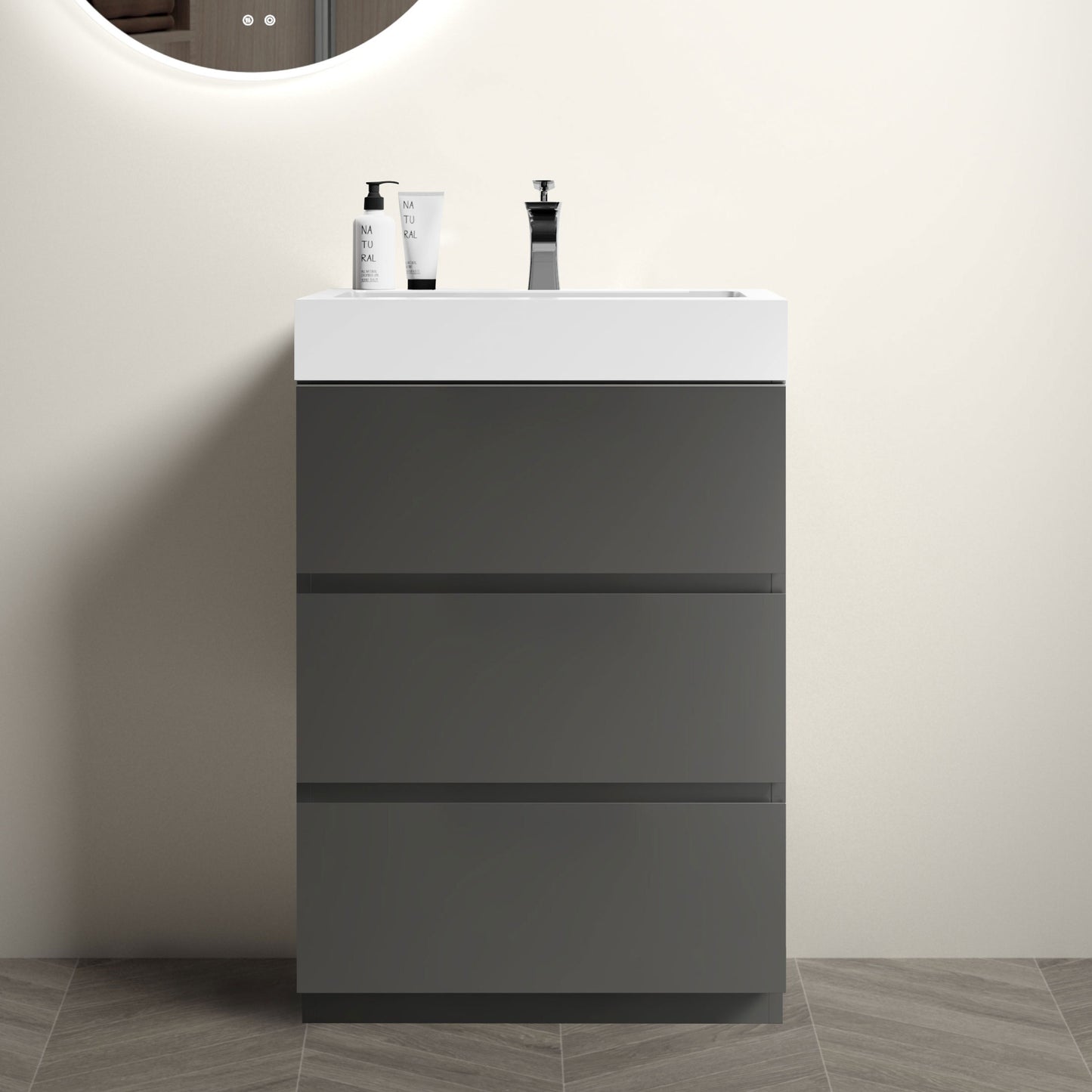 Alice-24F-102,Floor cabinet WITHOUT basin,Gray color,With three drawers