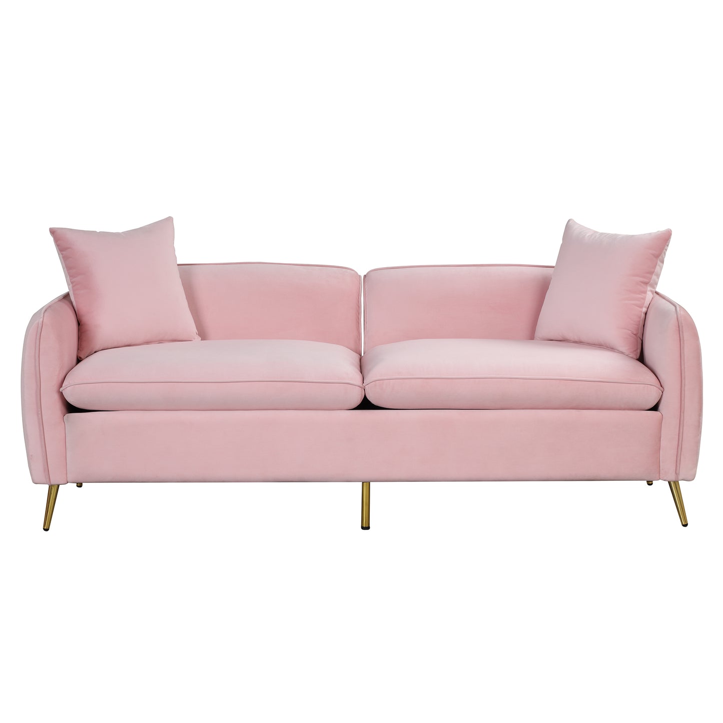 Velvet Upholstered Sofa with Armrest Pockets and 2 Pillows, Pink, 3-Seat