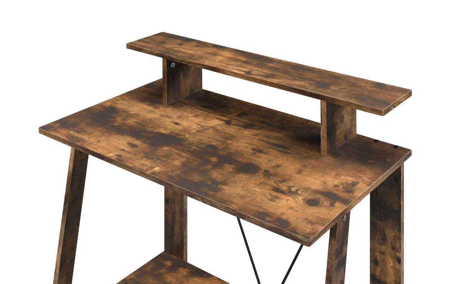 Rustic Oak Writing Desk with Industrial V-Shaped Frame