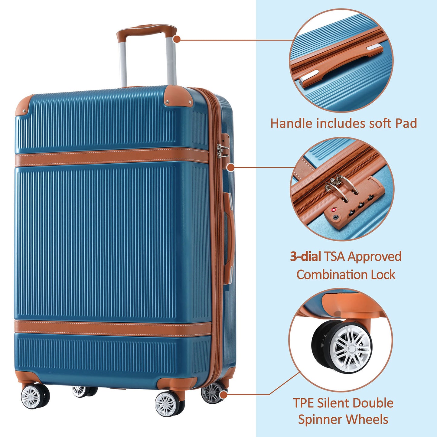 Hardshell Luggage Sets 3 Piece double spinner 8 wheels Suitcase with TSA Lock Lightweight 20''24''28''