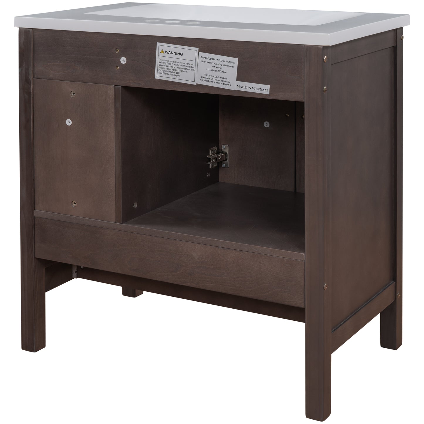 30" Bathroom Vanity with Sink, Bathroom Storage Cabinet with Doors and Drawers, Solid Wood Frame, Ceramic Sink, Brown