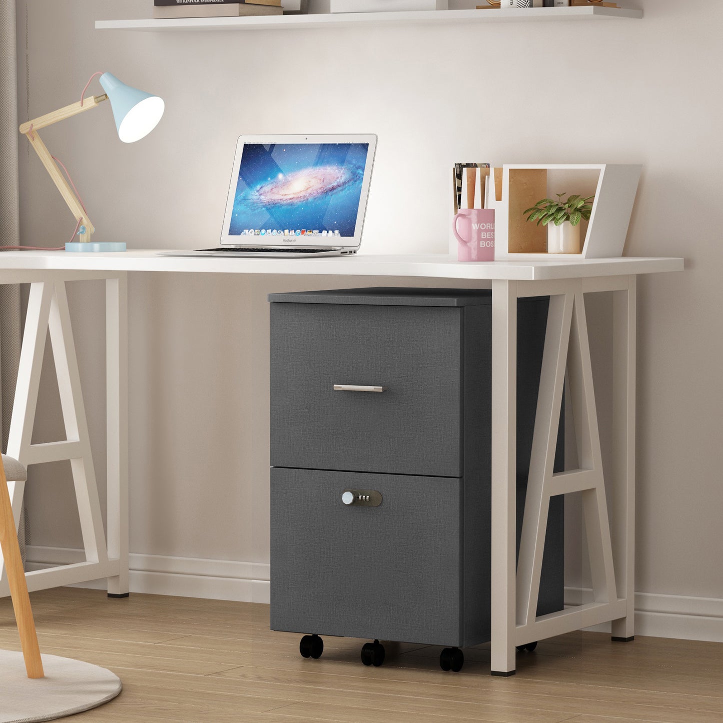 Dark Gray Lockable File Cabinet with Printer Stand