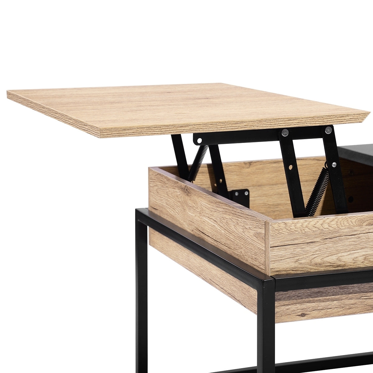 Adjustable Lift Top Coffee Table with Hidden Compartments, Metal and Wood Storage Table