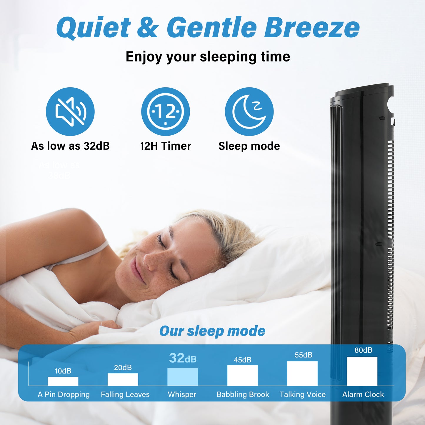 CoolBreeze 40 Bladeless Tower Fan with Remote Control & LED Panel