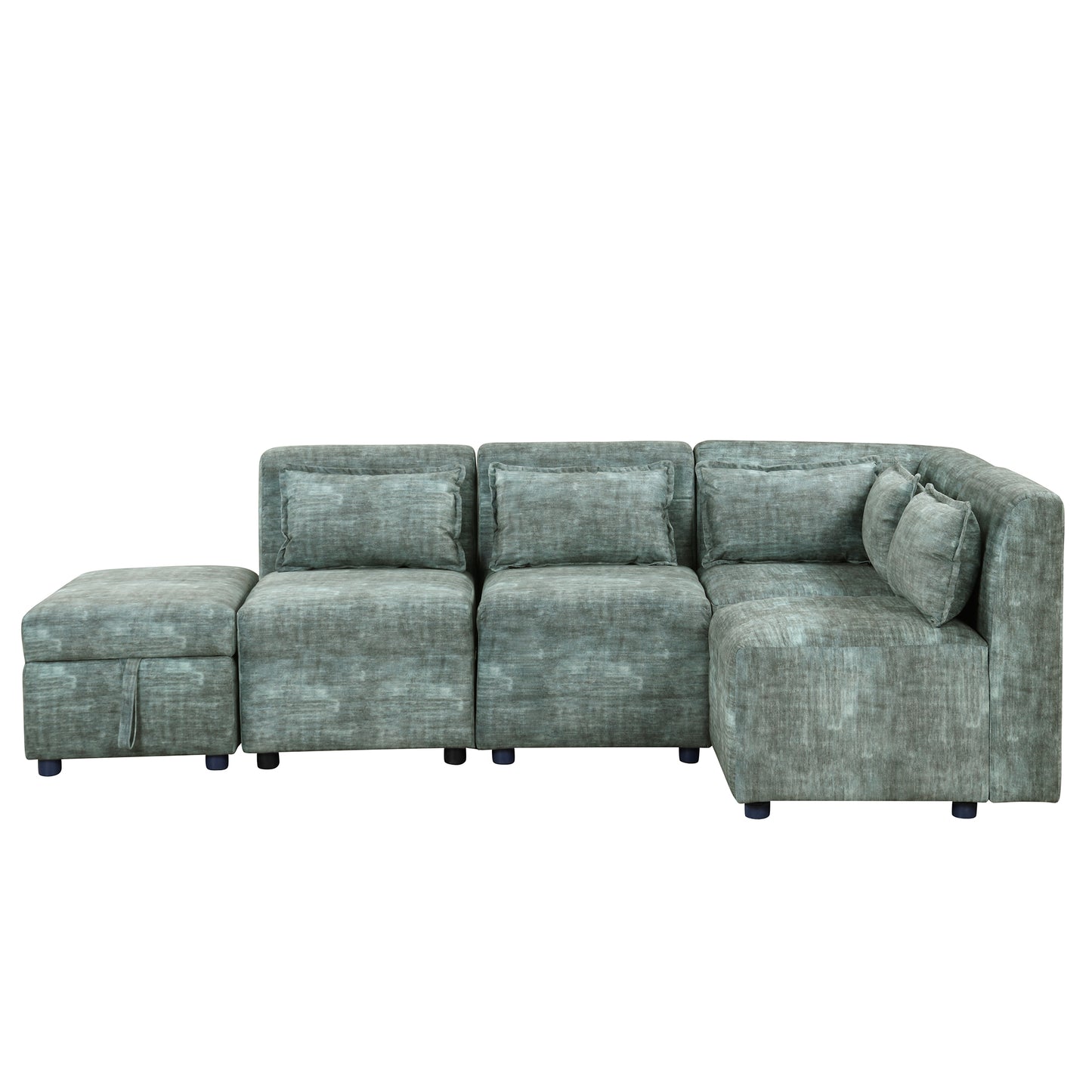 Endless Lounge Creations: Free-Combined Blue-Green Sectional Sofa with Storage Ottoman and 5 Pillows