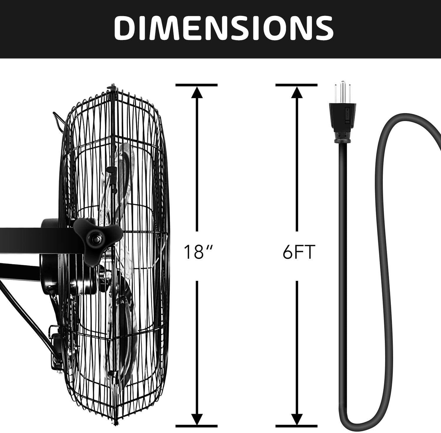 Simple Deluxe 18 Inch Industrial Wall Mount Fan, 3 Speed Commercial Ventilation Metal Fan for Warehouse, Greenhouse, Workshop, Patio, Factory and Basement - High Velocity, Black，2pack