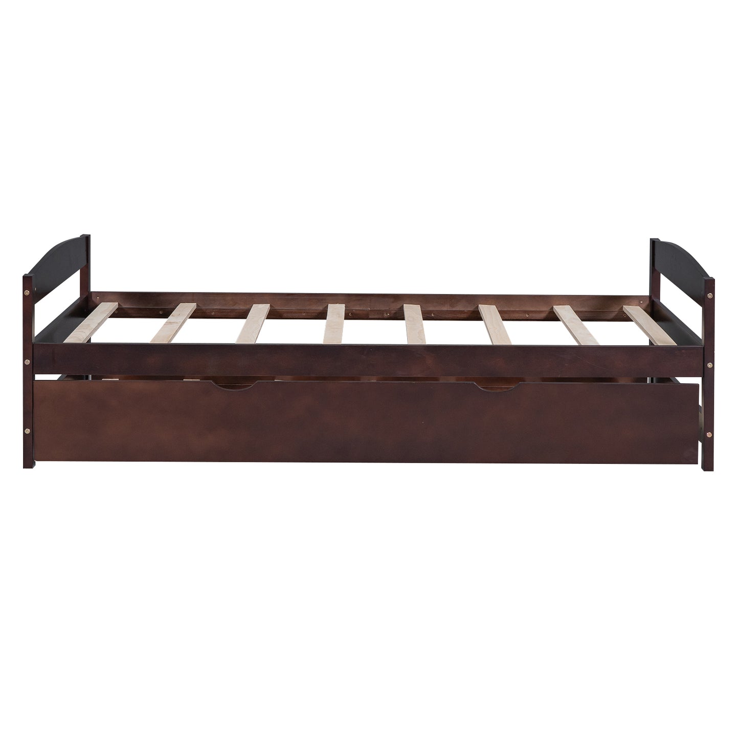 Twin Size Platform Bed with Twin Size Trundle, Espresso(Expected Arrival Time: 1.7)