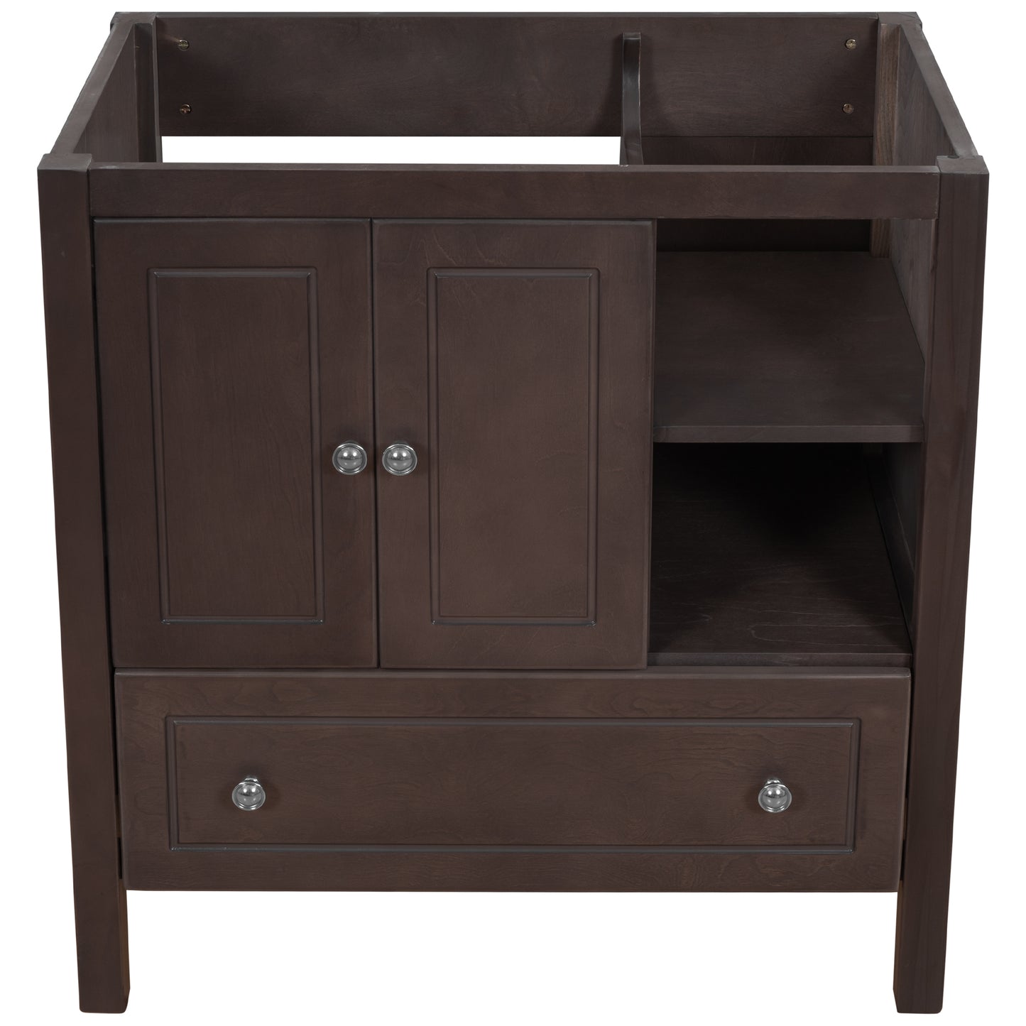 30" Bathroom Vanity Base Only, Solid Wood Frame, Bathroom Storage Cabinet with Doors and Drawers, Brown