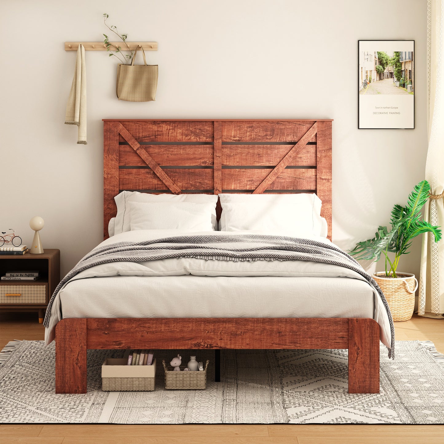 Full Bed Frame Headboard , Wood Platform Bed Frame , Noise Free,No Box Spring Needed and Easy Assembly Tool,Large Under Bed Storage, Vintage Brown