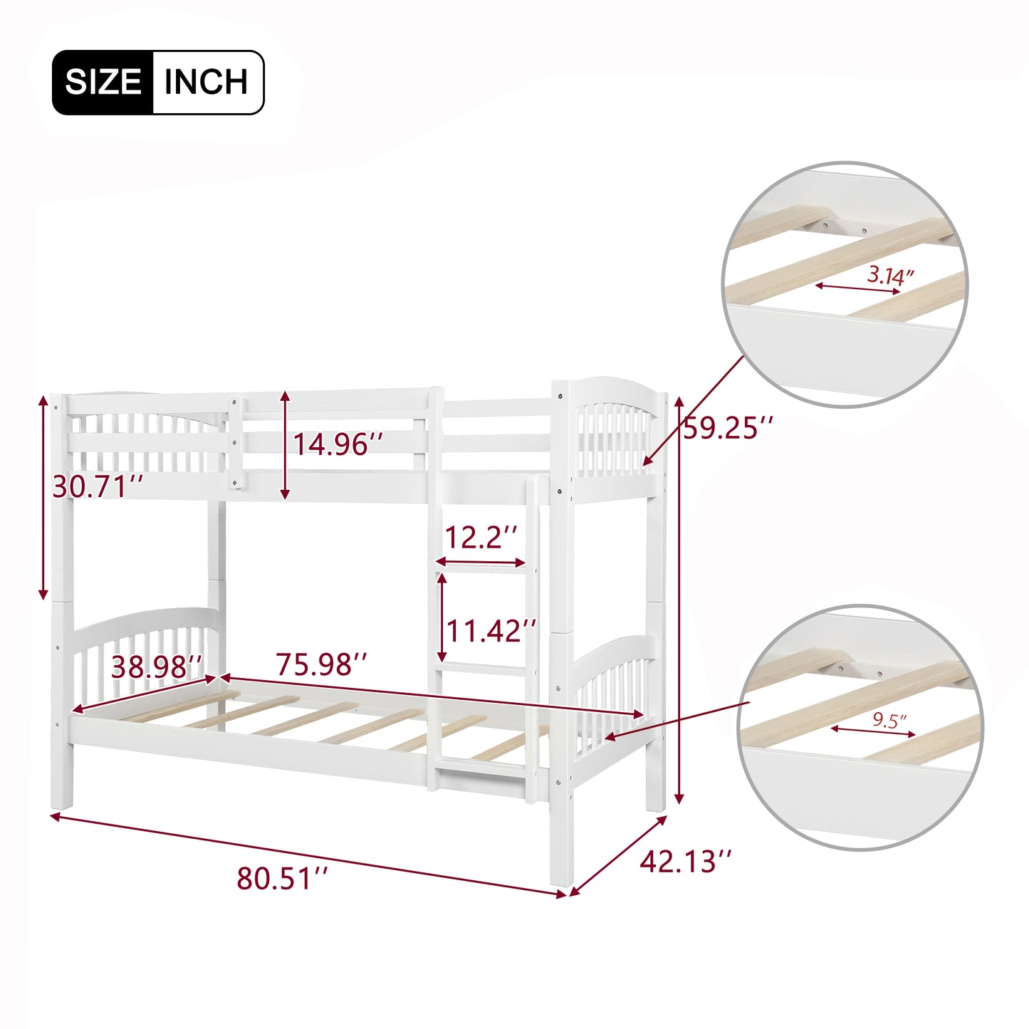 White Twin Bunk Bed with Ladder for Space Optimization