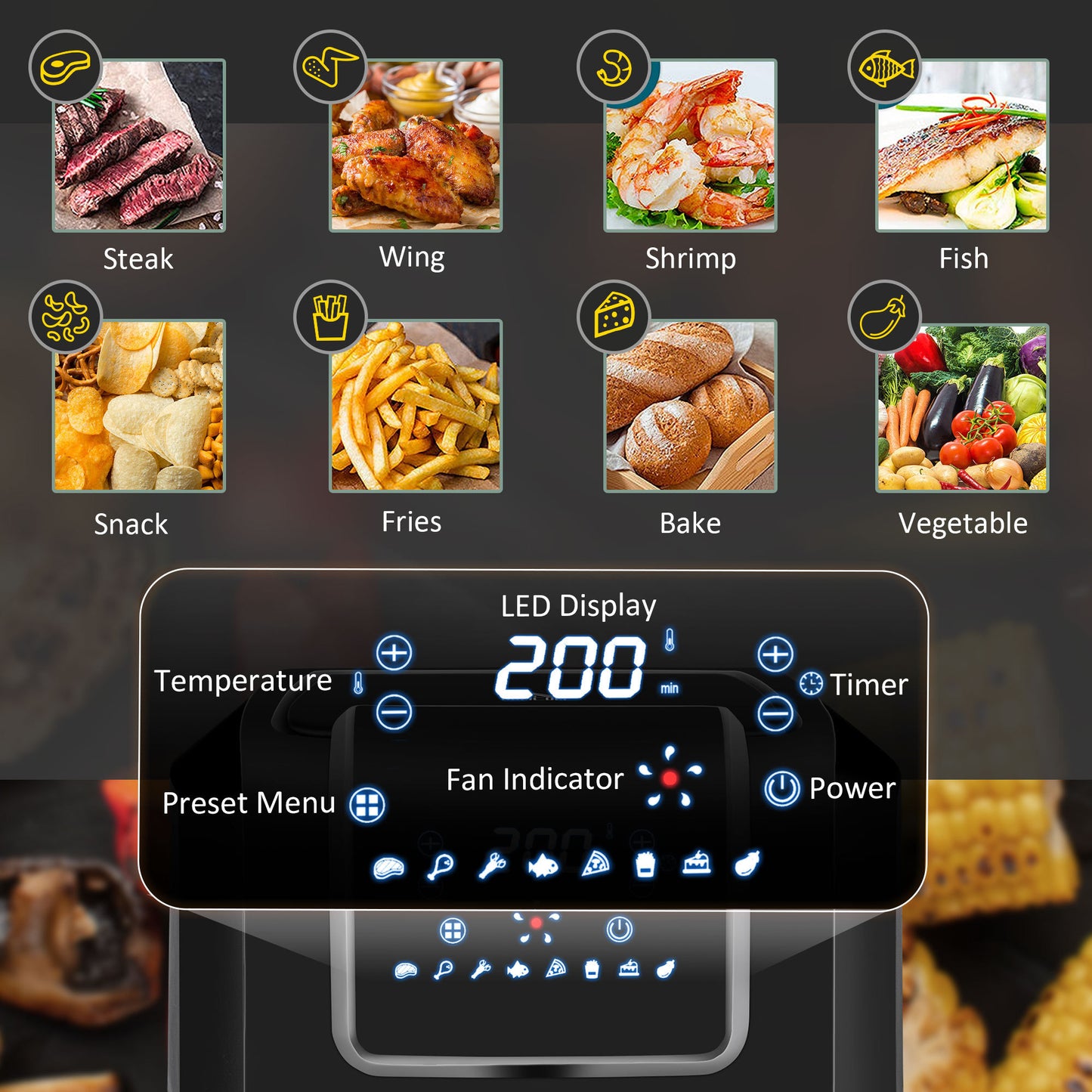 Air Fryer with 8 Preset Menus and 6.9Qt Capacity