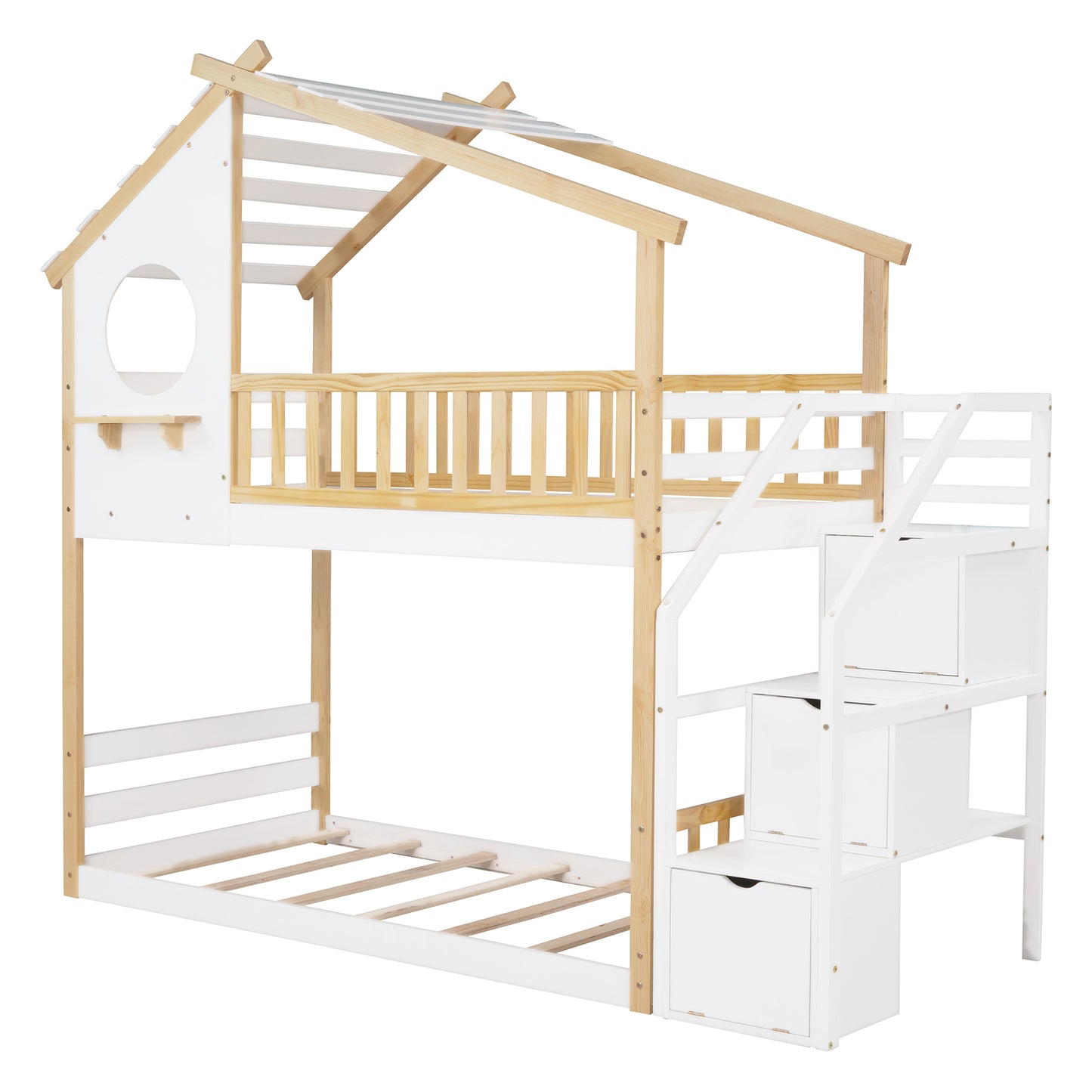 Staircase Playhouse Twin Bunk Bed with Storage