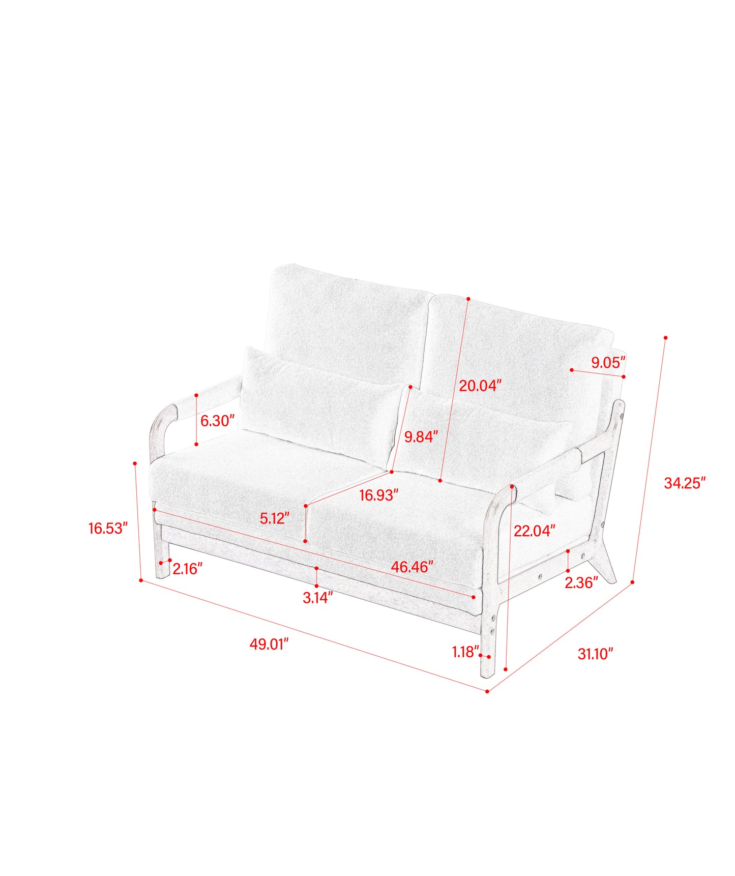 Modern Plush Teddy Fabric Loveseat with Sturdy Wooden Frame