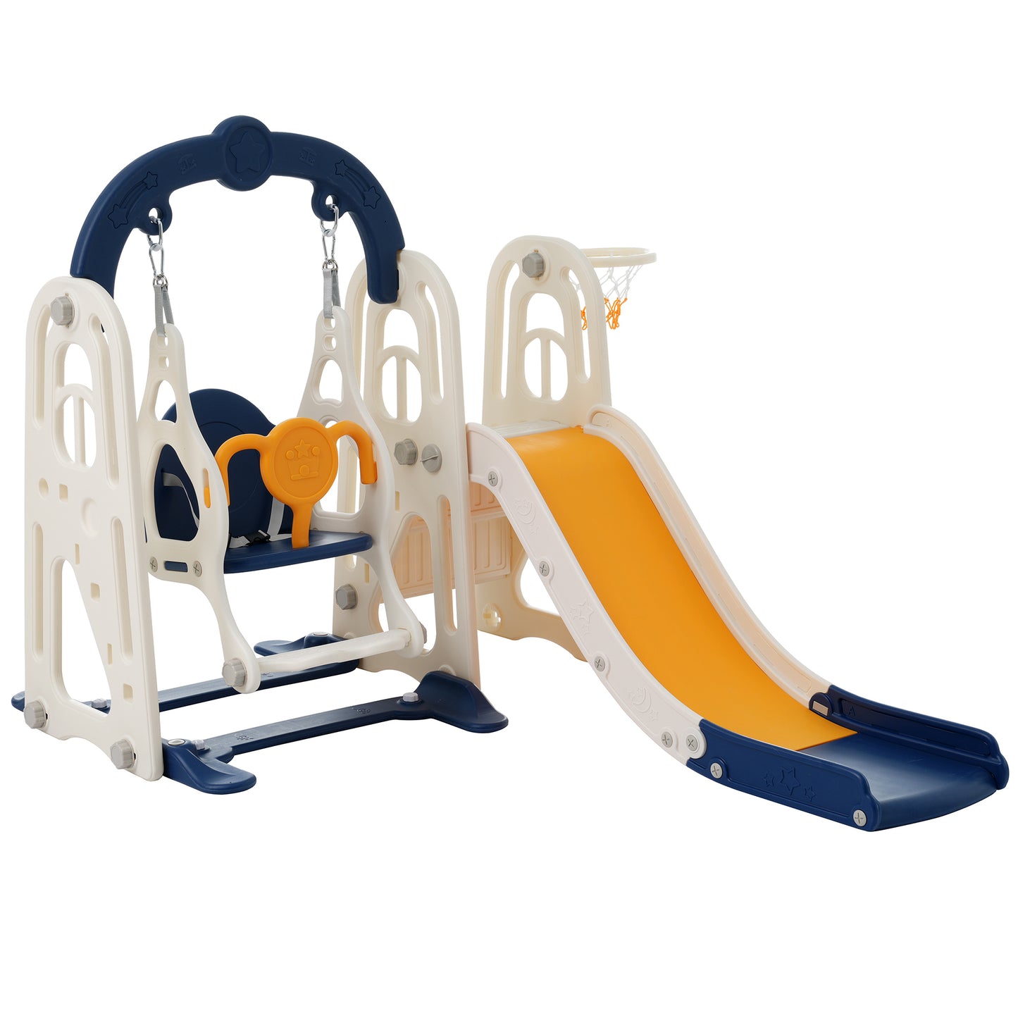 3-in-1 Toddler Slide and Swing Set with Basketball Hoop and Alphabet Themed Slide