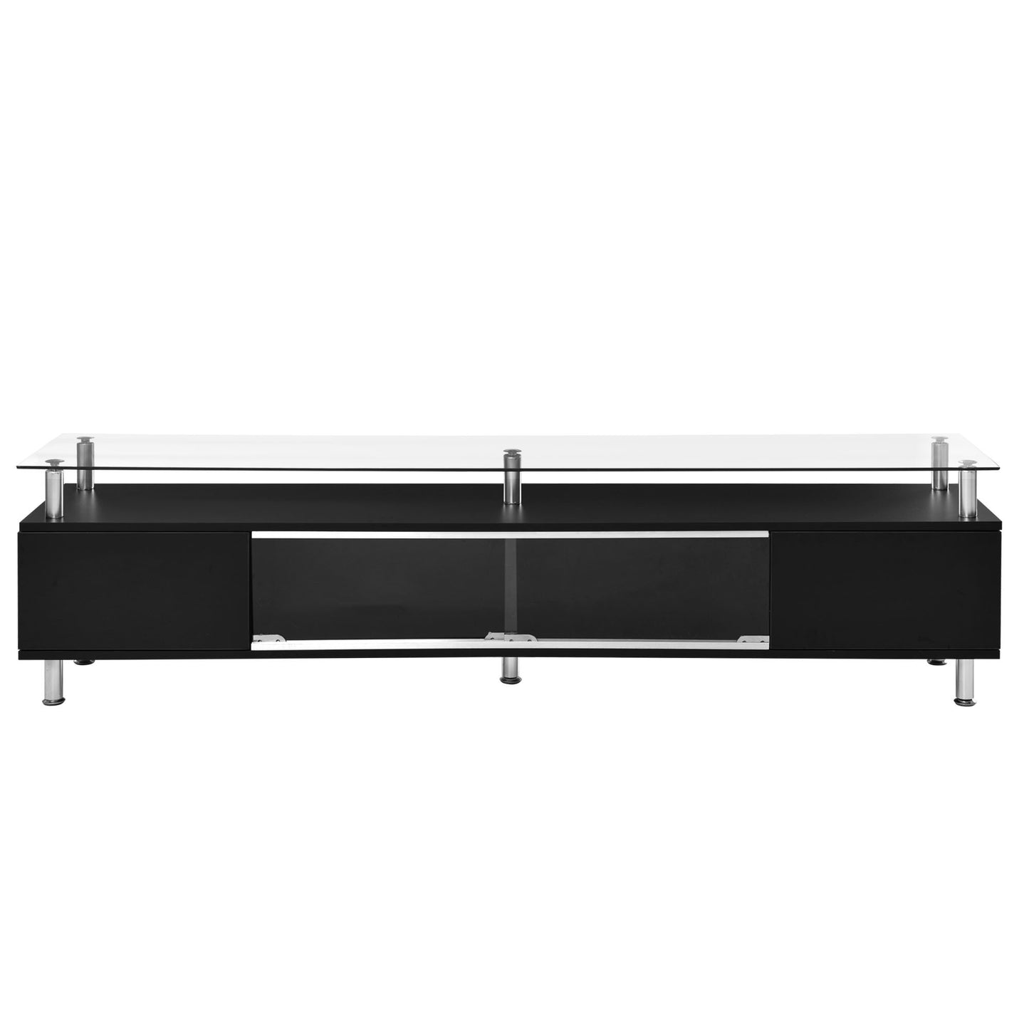 Modern Black Glass TV Stand with Sliding Door