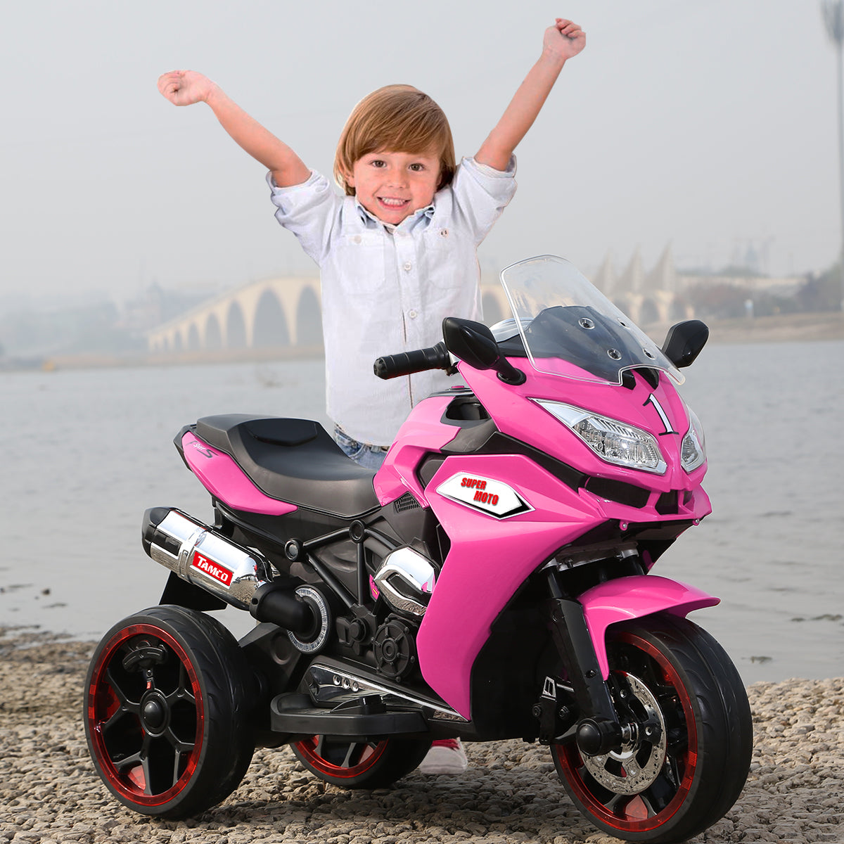 Girls Pink 12V Electric 3-Wheel Ride-On Motorcycle