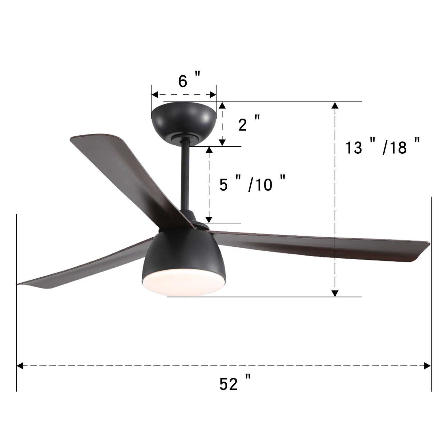 Contemporary 52 Inch LED Ceiling Fan with 6 Speed Remote Control for Versatile Living Spaces