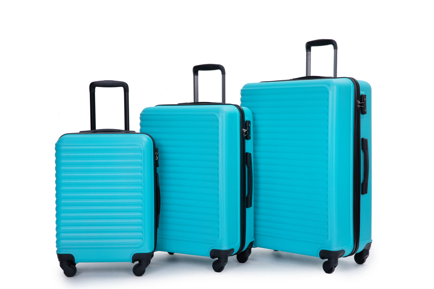 3 Piece Luggage Sets ABS Lightweight Suitcase with Two Hooks, Spinner Wheels, TSA Lock, (20/24/28) Turquoise