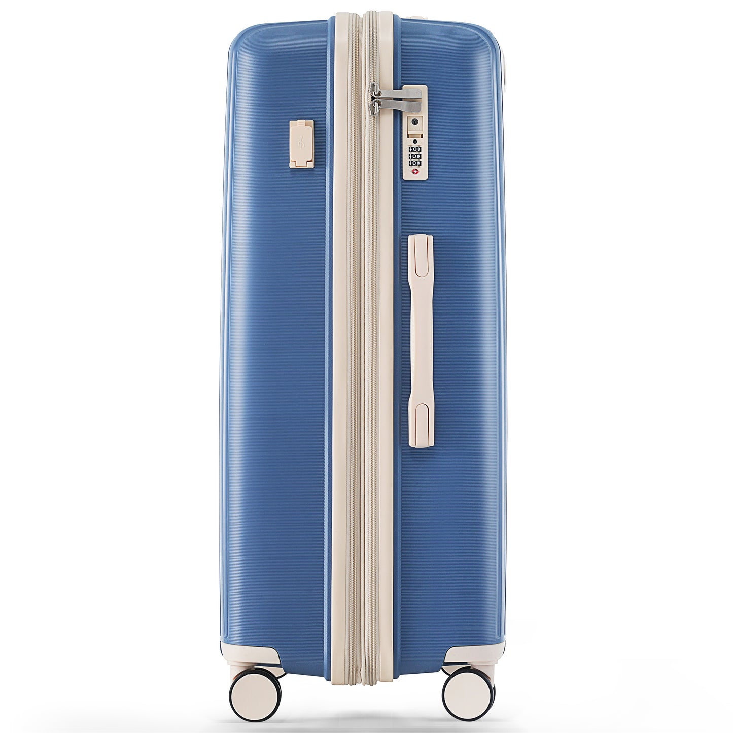 Luggage Sets 3 Piece Suitcase Set 20/24/28 with USB Port,Carry on Luggage Airline Approved,PP Lightweight Suitcase with Spinner Wheels, Blue and Ivory