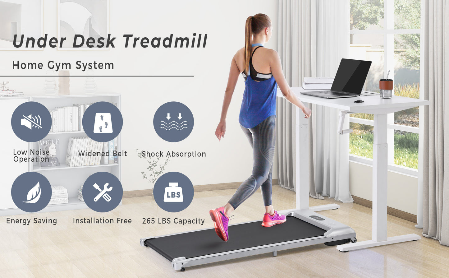 2 in 1 Under Desk Electric Treadmill 2.5HP, with Bluetooth APP and speaker, Remote Control, Display, Walking Jogging Running Machine Fitness Equipment for Home Gym Office