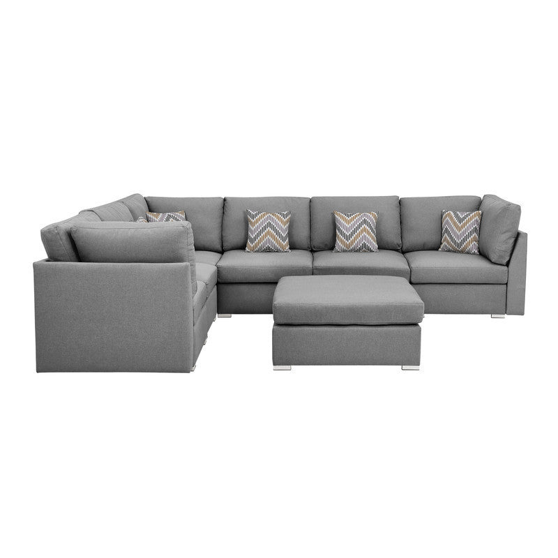 Amira Gray Fabric Convertible Sectional Sofa Set with Ottoman and Throw Pillows