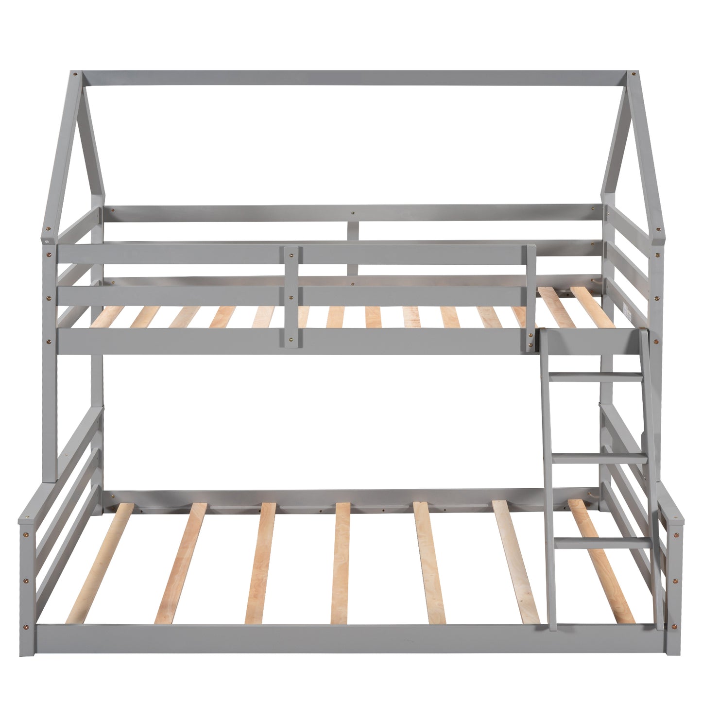 Gray Twin over Full House Bunk Bed with Loft Ladder