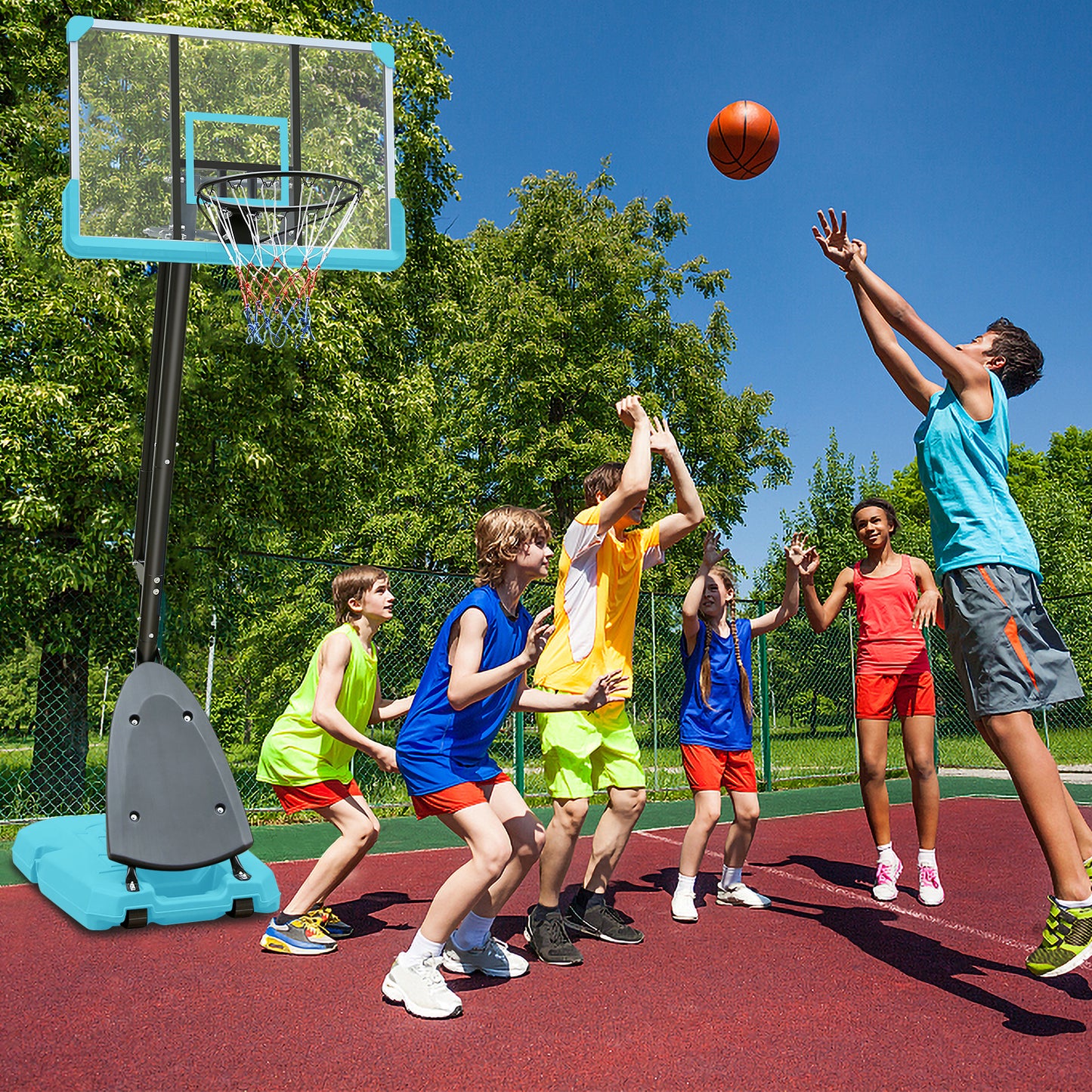 Use for Outdoor Height Adjustable 7.5 to 10ft Basketball Hoop 44 Inch Backboard Portable Basketball Goal System with Stable Base and Wheels