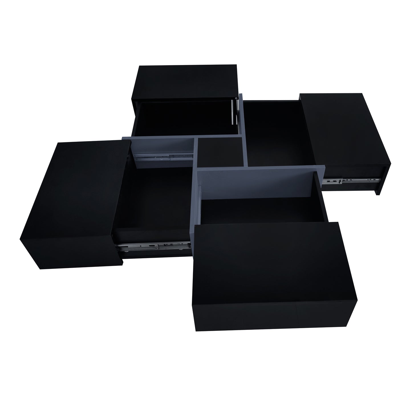 Puzzle Design Coffee Table with Extendable Sliding Tabletop and Hidden Storage Compartments