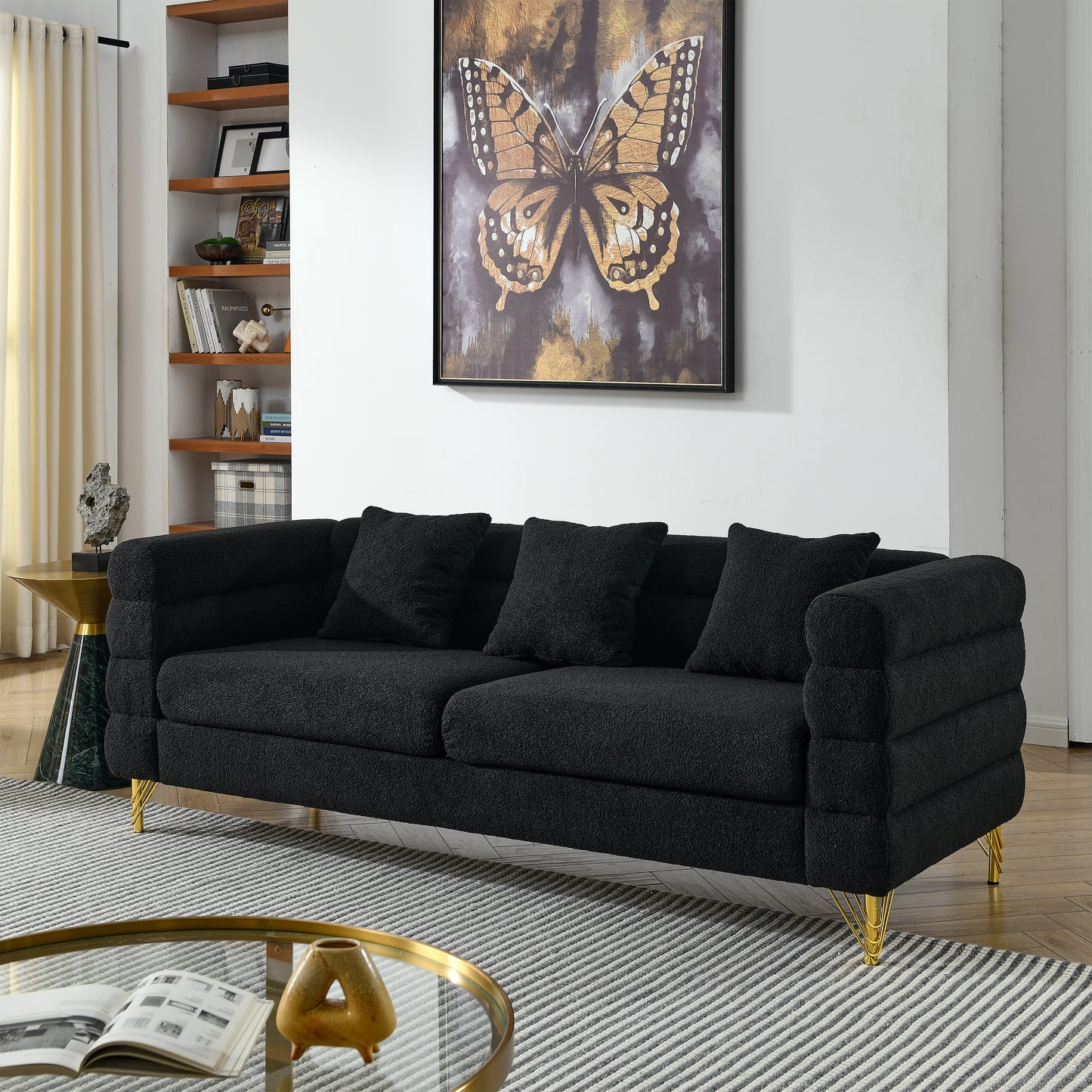 3-seater and 2-seater Combination Sofa - Black Teddy with Streamline Modern Design